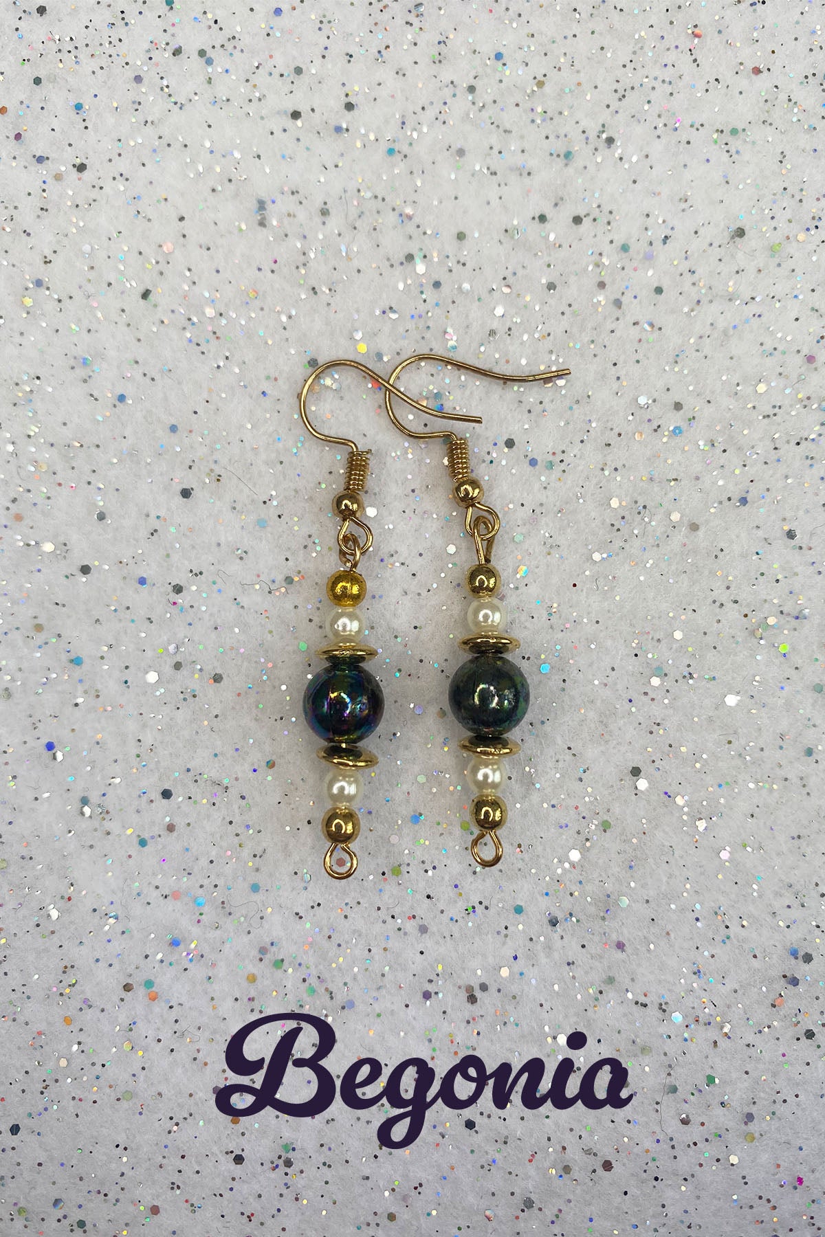 Black Iridescent Beaded Earrings