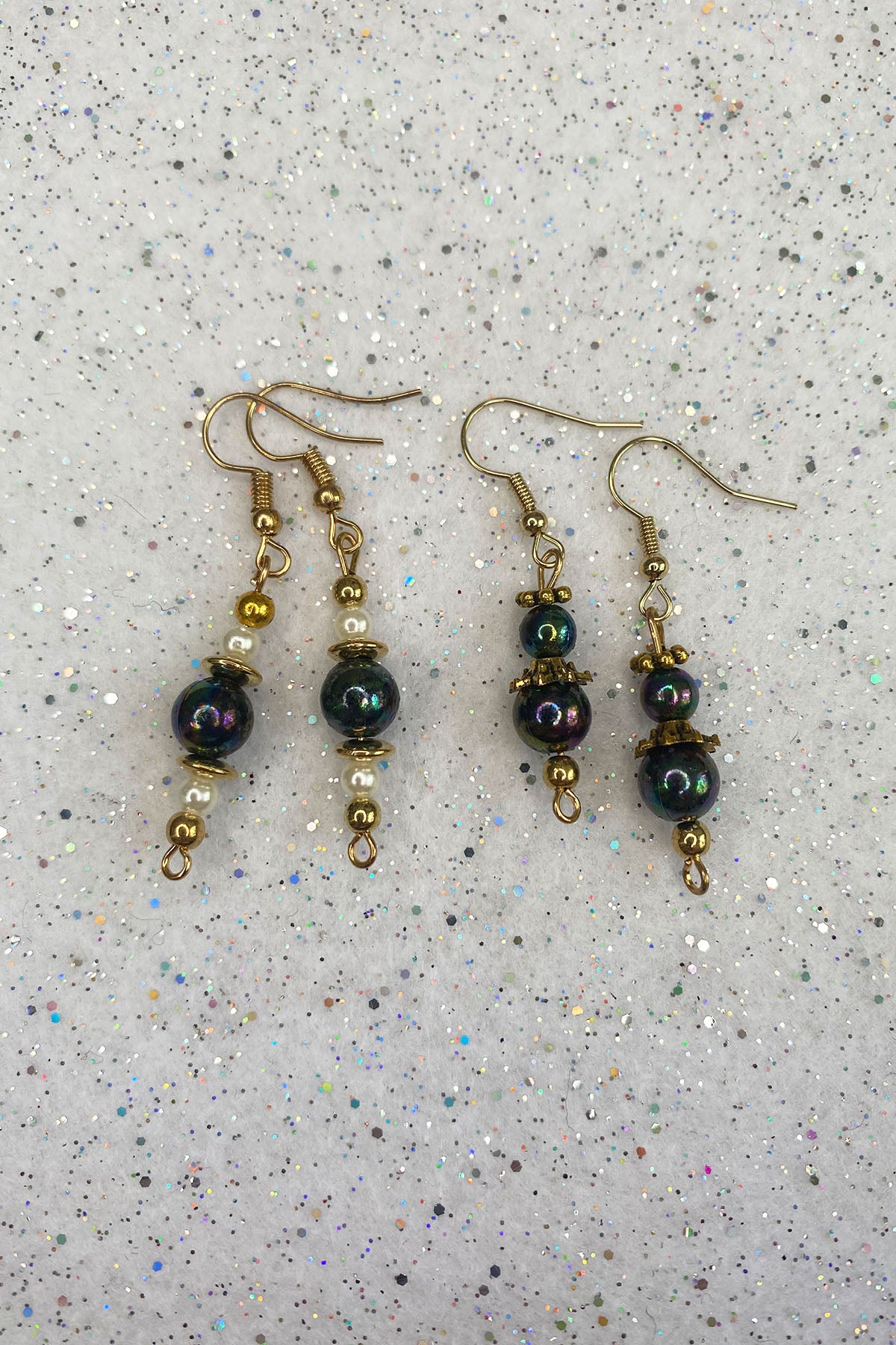 Black Iridescent Beaded Earrings