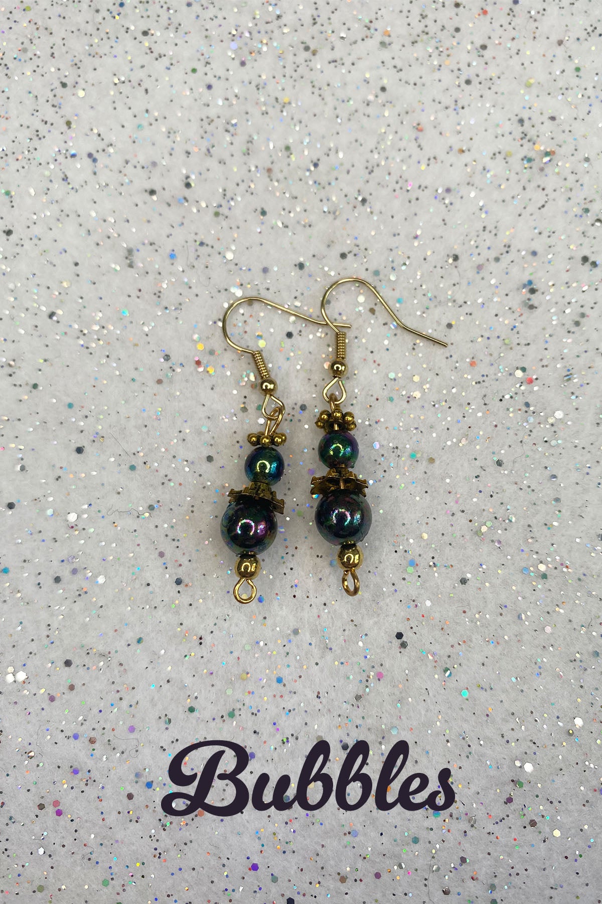 Black Iridescent Beaded Earrings