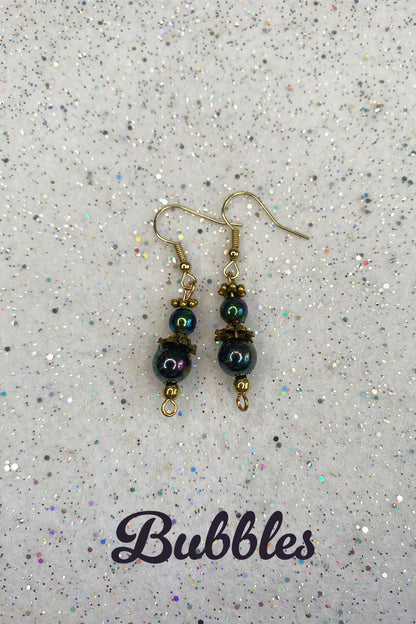 Black Iridescent Beaded Earrings